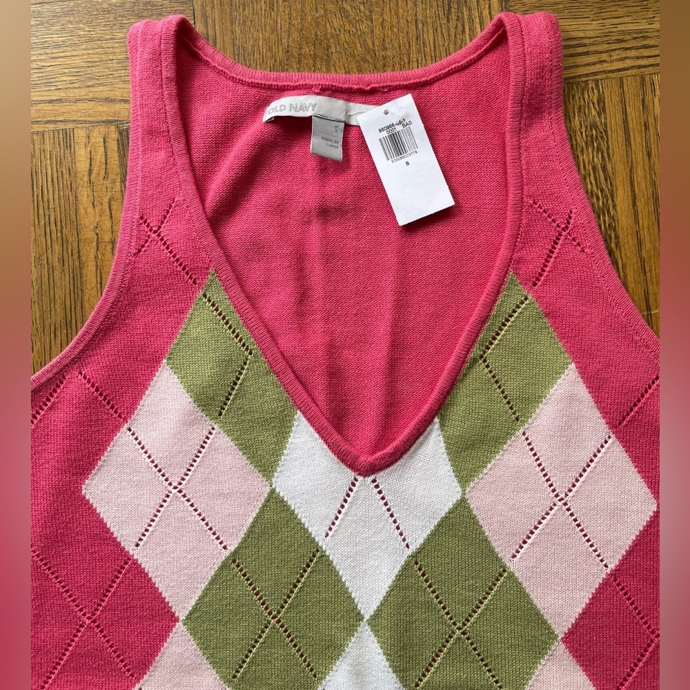 NWT Pink Green Argyle Cotton Sweater Vest - Picture 5 of 7